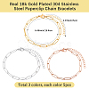 15Pcs 3 Colors 304 Stainless Steel Paperclip Chain Bracelets BJEW-BBC0001-20-2