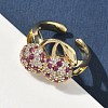 Brass Micro Pave Cubic Zirconia Cuff Rings RJEW-H256-14G-02-3