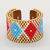 Adjustable Bohemian Style 304 Stainless Steel and Glass Seed Beads Cuff Rings FS-WG09053-15-1