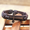 Adjustable Cross with Word Iron Braided Leather Cord Bracelets BJEW-P0001-02A-2