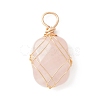 Natural Rose Quartz Copper Wire Wrapped Pendants PALLOY-JF02131-03-2