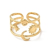 Star & Moon & Sun Ion Plating(IP) 304 Stainless Steel Open Cuff Ring Findings X-STAS-E066-10G-2