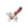 5Pcs 5 Styles Dragonfly Natural Sodalite & Maifanite & Pink Zebra Jasper & Red Jasper & Dyed Magnesite Beaded Pendants PALLOY-JF03857-5