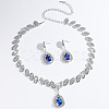 Teardrop Brass Rhinestone Pendant Necklace & Stud Dangle Earrings Sets for Women FS-WG71281-05-2
