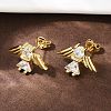 Brass Micro Pave Clear Cubic Zirconia Angel Stud Earrings EJEW-L101-03G-3