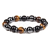 Non-magnetic Synthetic Hematite and Natural Tiger Eye Beaded Stretch Bracelets for Men PW-WG779D8-03-1