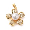 Brass Micro Pave Clear Cubic Zirconia with Plastic Pearl Pendants KK-G483-07G-1