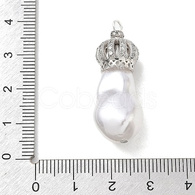 Brass Micro Pave Clear Cubic Zirconia and Creamy White Imitation Pearl Pendants KK-A300-13A-P-1