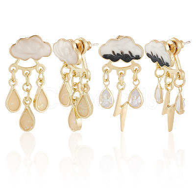 2 Pairs 2 Styles Cloud & Teardrop Alloy Enamel Stud Earrings for Women EJEW-TA0001-50-1
