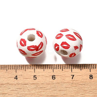 Valentine's Day Element Printed Wood Beads WOOD-R002-01-37-1