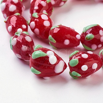 Handmade Lampwork 3D Strawberry Beads X-LAMP-R109A-15-1