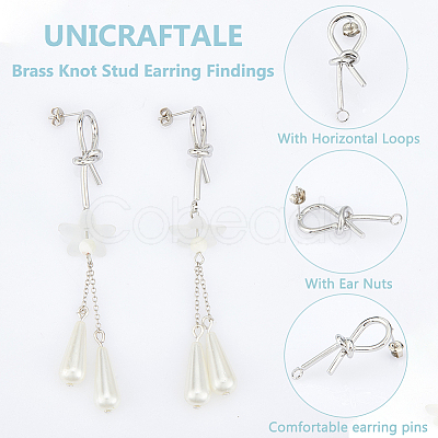 8 Pair Brass Knot Stud Earring Findings KK-UN0001-83-1