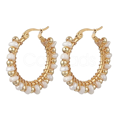 2 Pairs 2 Styles Natural Cultured Freshwater Pearl Beaded Hoop Earrings EJEW-JE06941-1