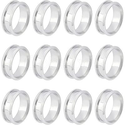 12Pcs Stainless Steel Grooved Finger Ring Settings STAS-UN0038-94B-1