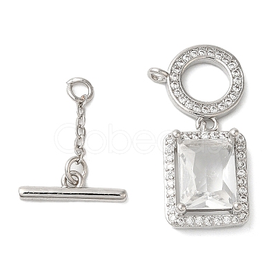 Brass Micro Pave Clear Cubic Zirconia Toggle Clasps KK-N254-87P-1