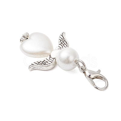 Heart Angel Glass Pearl & ABS Plastic Imitation Pearl Pendant Decorations HJEW-JM03565-02-1