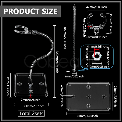 Assembled Rectangle PS Plastic Action Figure Display Stands with Adjustable Iron Support Arm ODIS-WH0100-12D-1