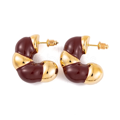 C-Shaped Brass Enamel Stud Earrings for Women LS-EJEW-G391-19G-03-1