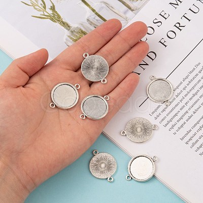 Tibetan Style Alloy Flat Round Cabochon Connector Settings TIBE-M022-09AS-1