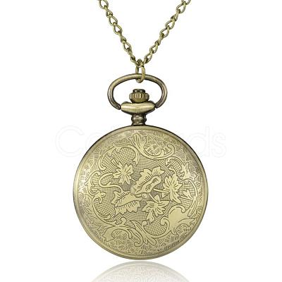 Flat Round Alloy Quartz Pocket Watches WACH-N039-07AB-1