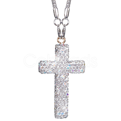 Polymer Clay Rhinestone Cross Pendant Alloy Chain Necklaces NJEW-CN0001-16B-1