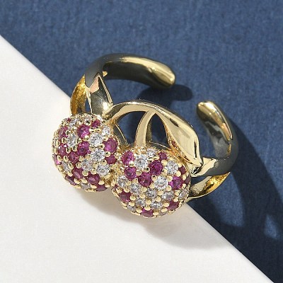 Brass Micro Pave Cubic Zirconia Cuff Rings RJEW-H256-14G-02-1