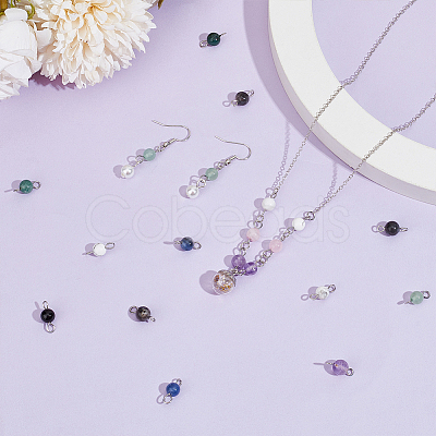 80Pcs 8 Styles Natural Mixed Gemstone Connector Charms PALLOY-UN00002-1