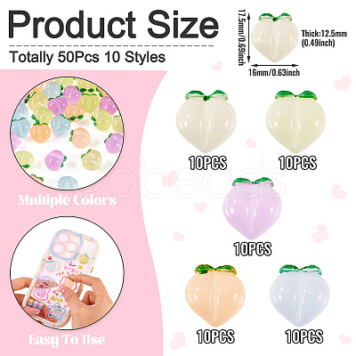 50Pcs 5 Colors Luminous Translucent Resin Decoden Cabochons RESI-TA0004-34-1