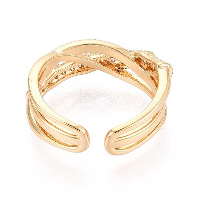 Brass Micro Pave Cubic Zirconia Cuff Rings KK-T074-80G-1