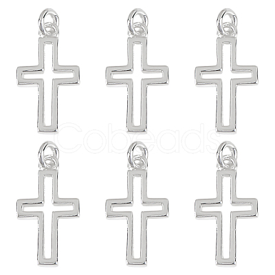 6Pcs Hollow 925 Sterling Silver Cross Charms STER-DR0001-32-1