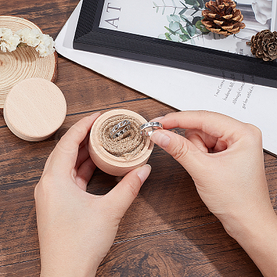 Round Wooden Storage Boxes Ring Box CON-WH0079-88-1