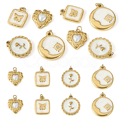 8Pcs 4 Styles 304 Stainless Steel Enamel Pendants STAS-TA0006-19-1