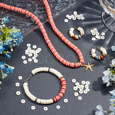 10 Strands Flat Round Handmade Polymer Clay Beads CLAY-PH0001-44H-1