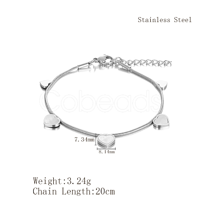 Elegant Stainless Steel Heart Charm Bracelets YI5827-1-1
