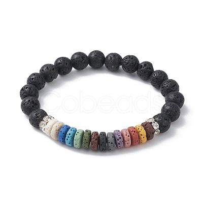 Dyed Colorful Natural Lava Rock Beaded Stretch Bracelets BJEW-JB09683-02-1