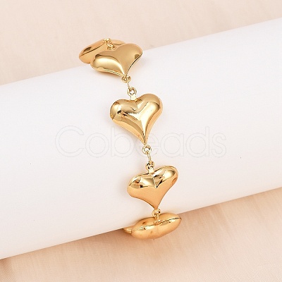 304 Stainless Steel Heart Link Chain Bracelets for Valentine's Day Gift BJEW-D359-17A-G-1