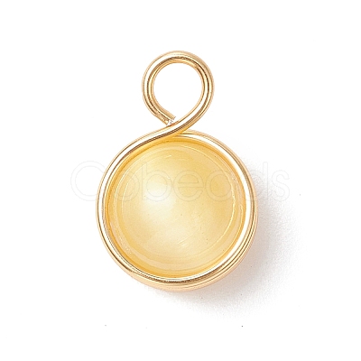 Dyed Natural Selenite Copper Wire Wrapped Round Pendants PALLOY-JF03770-01-1