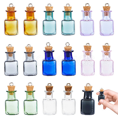 18Pcs 9 Colors Glass Wishing Bottles Pendants GLAA-WH0039-70-1