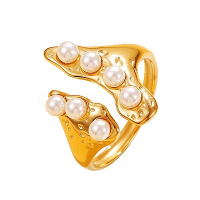 304 Stainless Steel Imitation Pearl Cuff Open Rings for Women WGC51AB-02-1