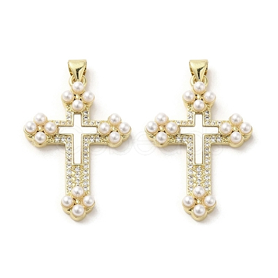 Brass Pave Shell Pendants KK-I708-17B-G-1