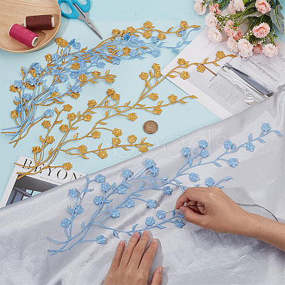 4Pcs 2 Colors Plum Blosssom Cotton Computerized Embroidery Iron on Patches PATC-GO0001-02-1