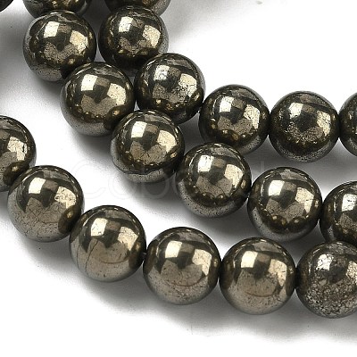 Natural Gold Pyrite/Golden Pyrite Beads Strands G-G459-B01-8mm-1