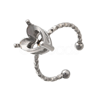 Heart 304 Stainless Steel Adjustable Cuff Ring Components STAS-H237-02H-P-1