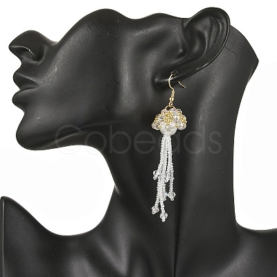 304 Stainless Steel Glass Seed Beads Jellyfish Dangle Earrings EJEW-MZ00553-03-1