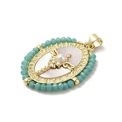Brass Pave Shell Pendants KK-I708-01B-G-1