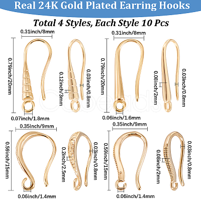 40Pcs 4 Styles Brass Earring Hooks KK-BBC0024-39-1