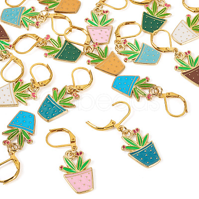 16Pcs 8 Colors Potted Plants Alloy Enamel Locking Stitch Marker HJEW-TAC0093-1