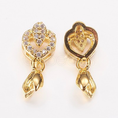 Long-Lasting Plated Brass Micro Pave Cubic Zirconia Ice Pick Pinch Bails ZIRC-F069-21G-1