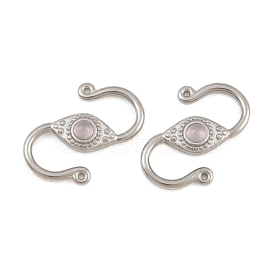 304 Stainless & Natural Rose Quartz S-Hook Clasps SA-CBA3073-02P-02-1