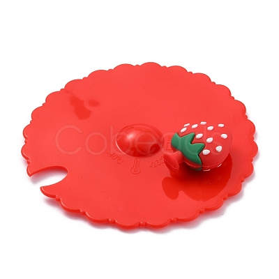 Strawberry Food Grade Silicone Cup Cover Lid AJEW-G031-02A-1